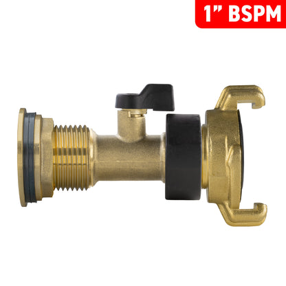 1" Brass Water Butt Set with Brass Tap, Geka Connector & Drill Bit