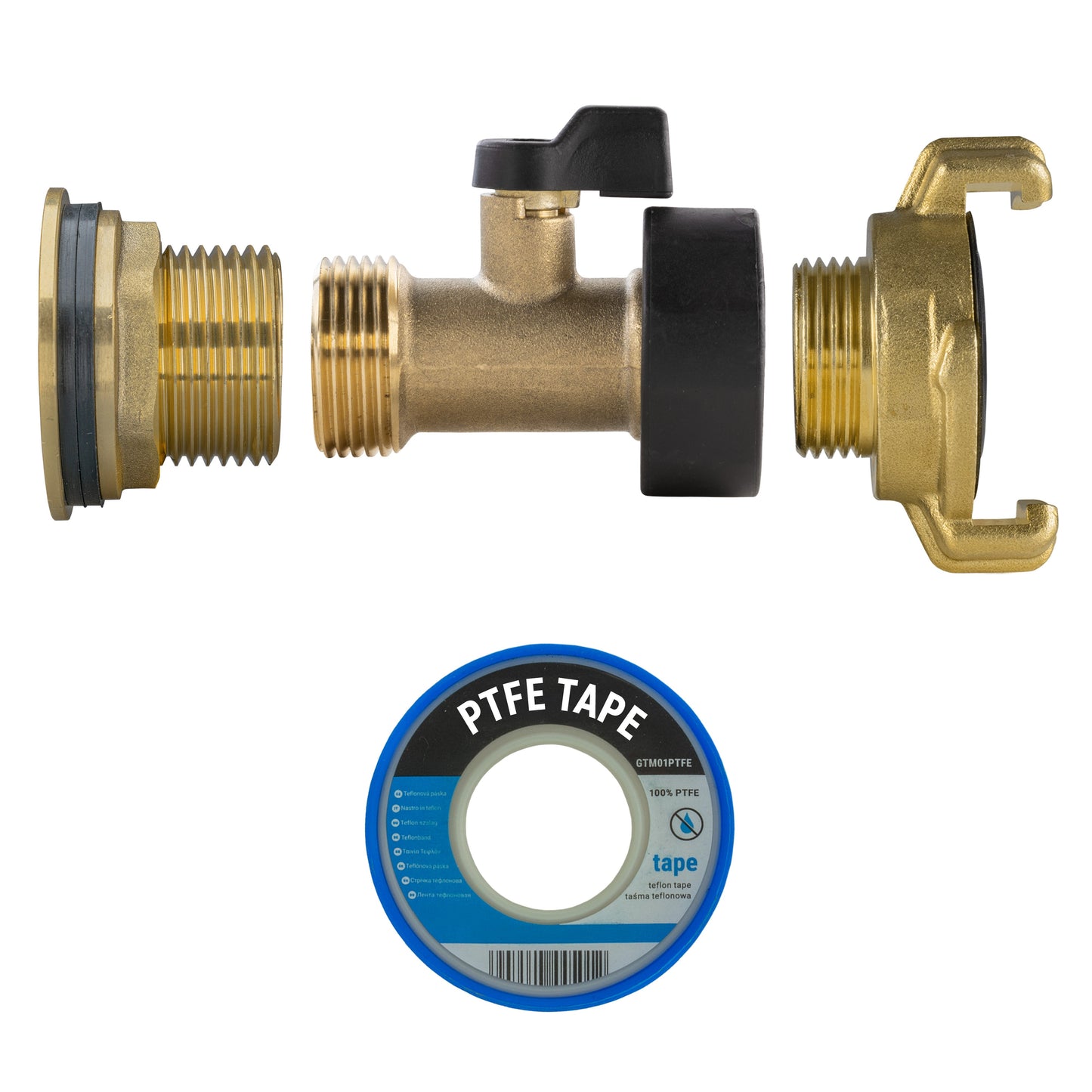 1" Brass Water Butt Set with Brass Tap, Geka Connector & Drill Bit