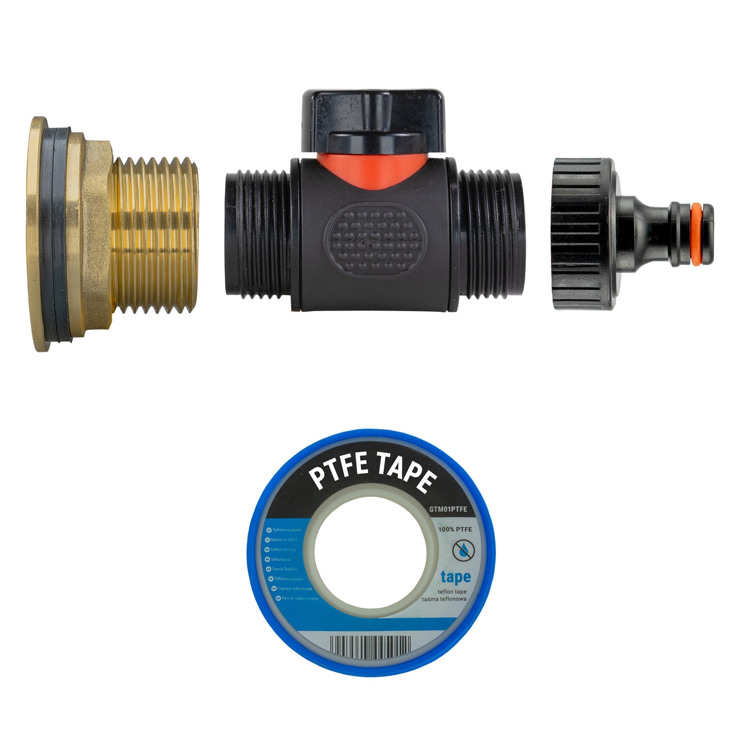 1" Brass Water Butt Set with In-Line Tap, Quick-Connect Fitting & Drill Bit