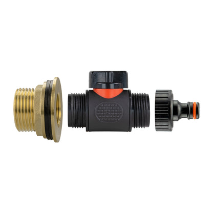 1" Brass Water Butt Set with In-Line Tap, Quick-Connect Fitting & Drill Bit