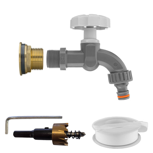 1’’ Water Butt Brass Set with Grey Garden Tap & Hole Saw Cutter