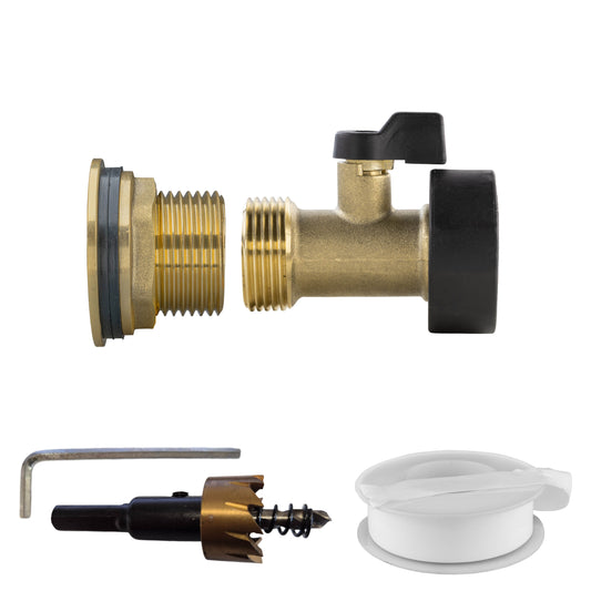 1" Brass Water Butt Outlet Kit with Valve & Drill Bit