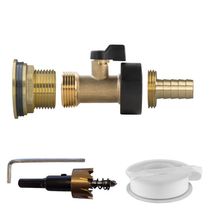 1" Brass Water Butt Set with Brass Tap, 13mm Hose Barb & Drill Bit