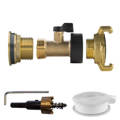 1" Brass Water Butt Set with Brass Tap, Geka Connector & Drill Bit