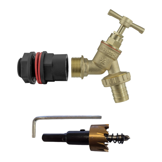 ¾" Water Butt Connector Set with Brass Tap and Drill Bit