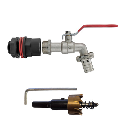 ¾" Water Butt Set with Lever Tap, Hose Barb & Drill Bit