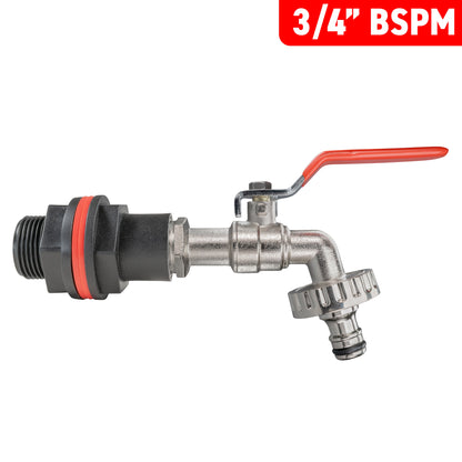 3/4" Water Butt Fitting Set with Quick-Connect Lever Tap & Drill Bit