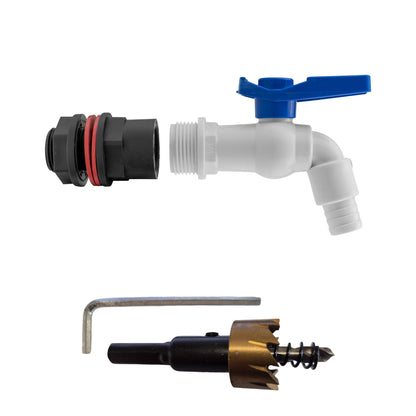 3/4" Water Butt Fitting Set with White PVC Tap and Drill Bit