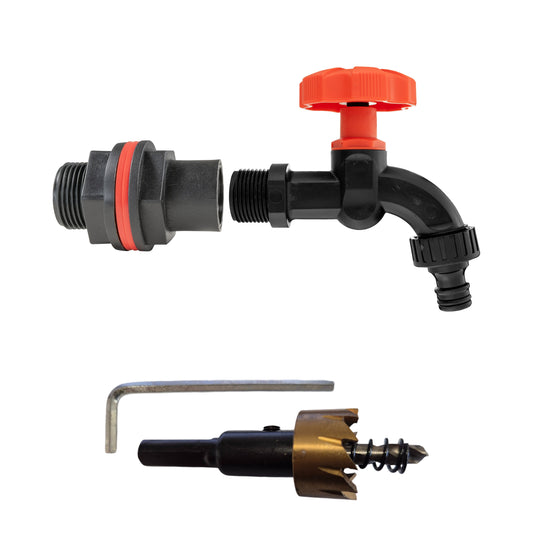 3/4" Water Butt Set with Black PP Tap and Drill Bit