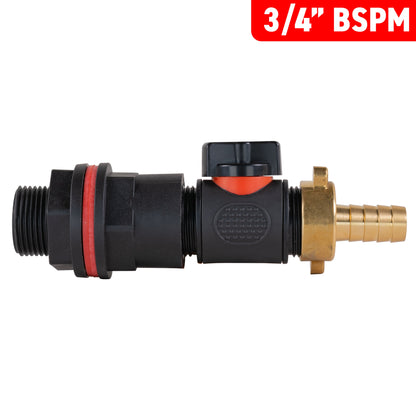 ¾" Water Butt Set with In-Line Valve and 13mm Brass Barbed Outlet