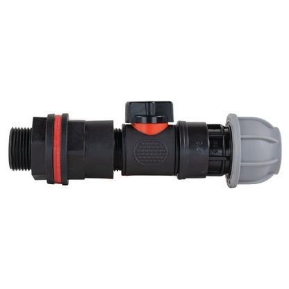 ¾” Water Butt Set with In-Line Shut-Off Valve, 25mm MDPE Connector and Drill Bit