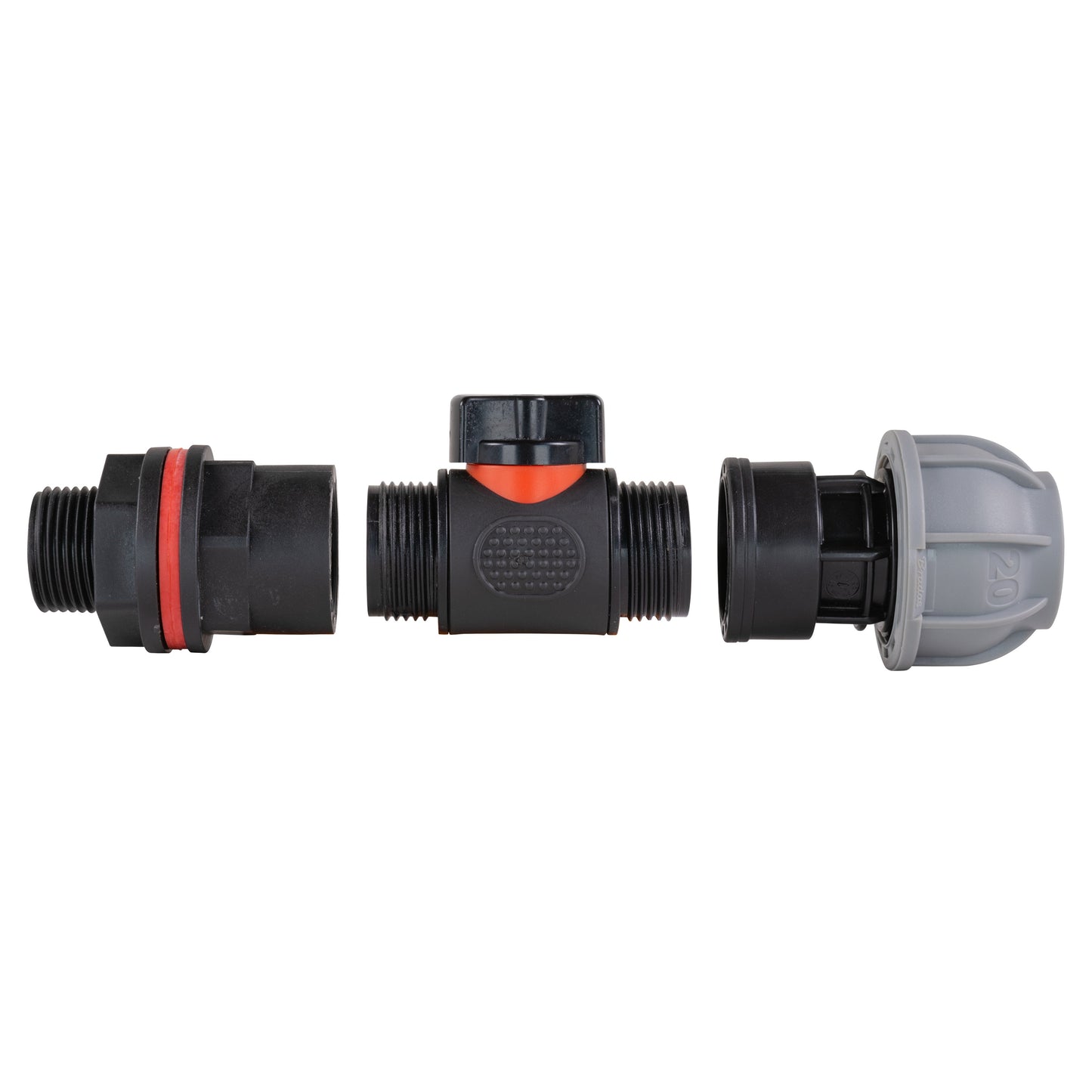 ¾” Water Butt Set with In-Line Shut-Off Valve, 25mm MDPE Connector and Drill Bit