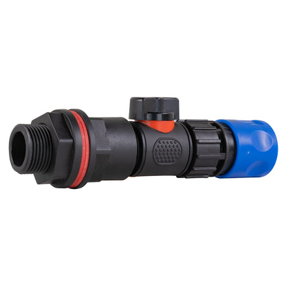 ¾” Water Butt Set with In-Line Shut-Off Valve, Blue Female Hose Connector and Drill Bit