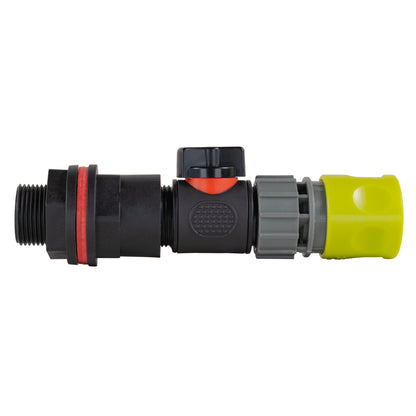 ¾” Water Butt Set with In-Line Shut-Off Valve, Lime Female Hose Connector and Drill Bit
