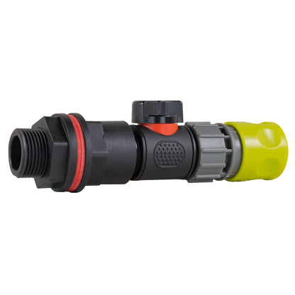 ¾” Water Butt Set with In-Line Shut-Off Valve, Lime Female Hose Connector and Drill Bit