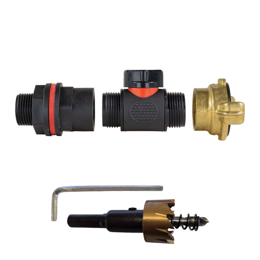 3/4" Water Butt Connection Kit with In-Line Valve, Geka Coupling & Drill Bit
