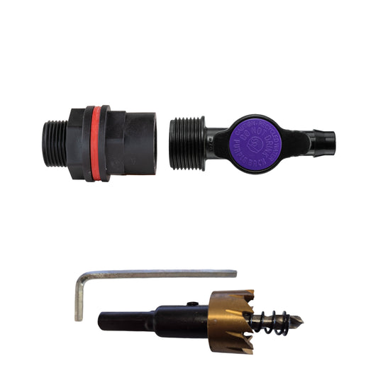 3/4’’ Water Butt Connection Set with 13mm Barb Irrigation Valve and Drill Bit