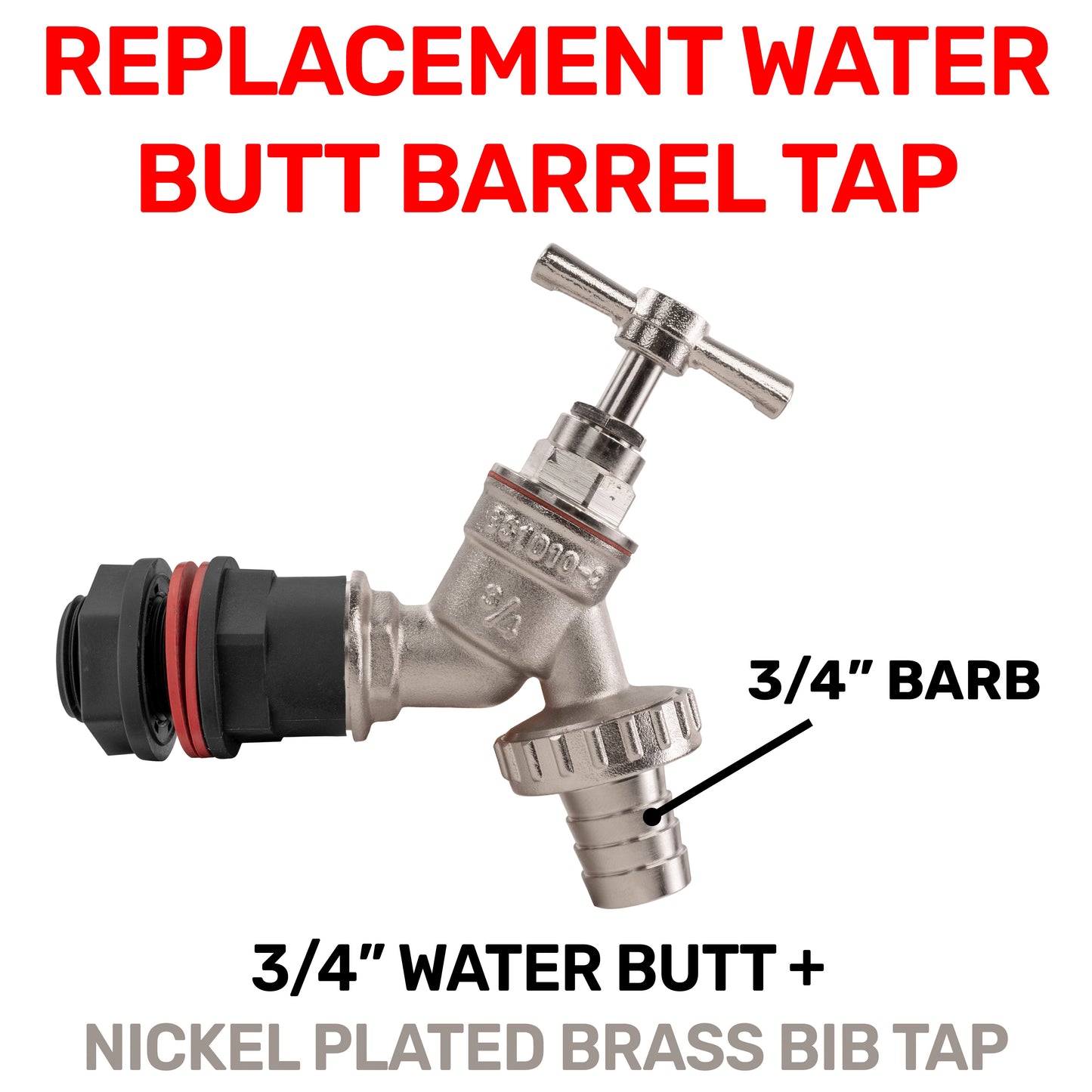 ¾’’ Water Butt Connection Set with Nickel-Plated Hose Barb Tap and Drill Bit