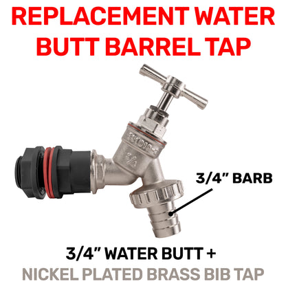 ¾’’ Water Butt Connection Set with Nickel-Plated Hose Barb Tap and Drill Bit