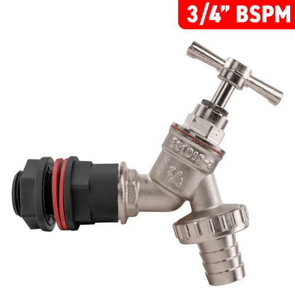¾’’ Water Butt Connection Set with Nickel-Plated Hose Barb Tap and Drill Bit