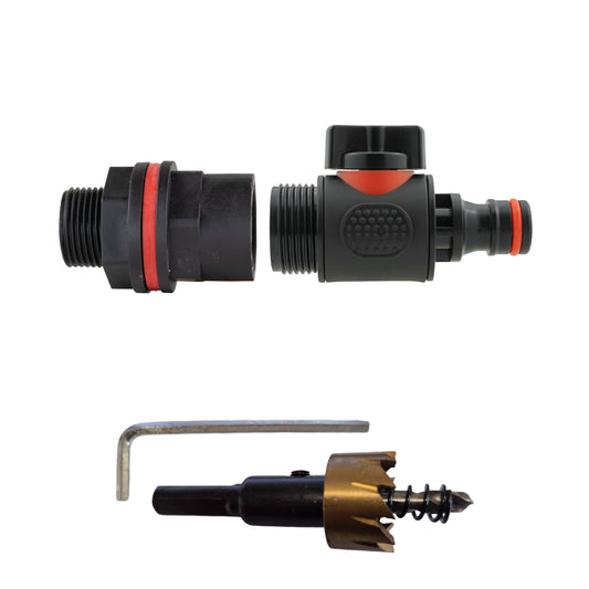 3/4" Water Butt Set with In-Line Valve and Quick Connect Fitting + Drill Bit