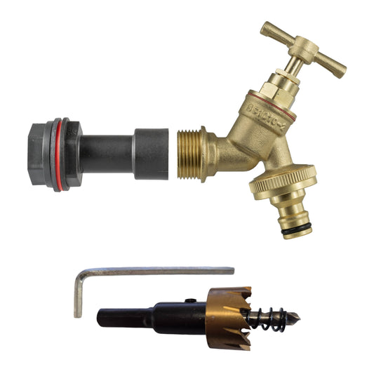 1/2" Water Butt Extension Set with Brass Tap + Quick Connector & Drill Bit