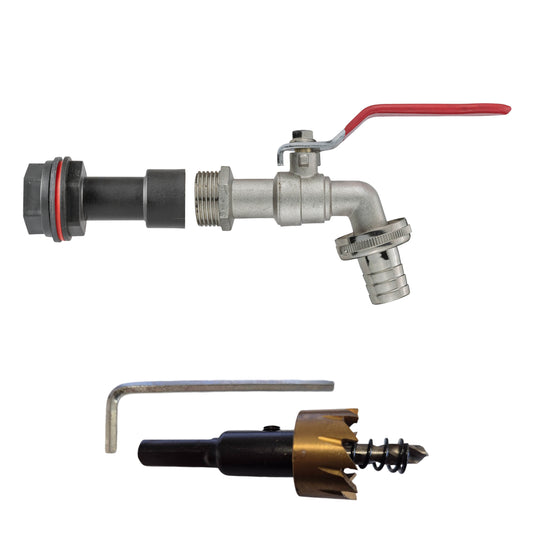 1/2" Water Butt Extension Set with Brass Lever Tap & Drill Bit