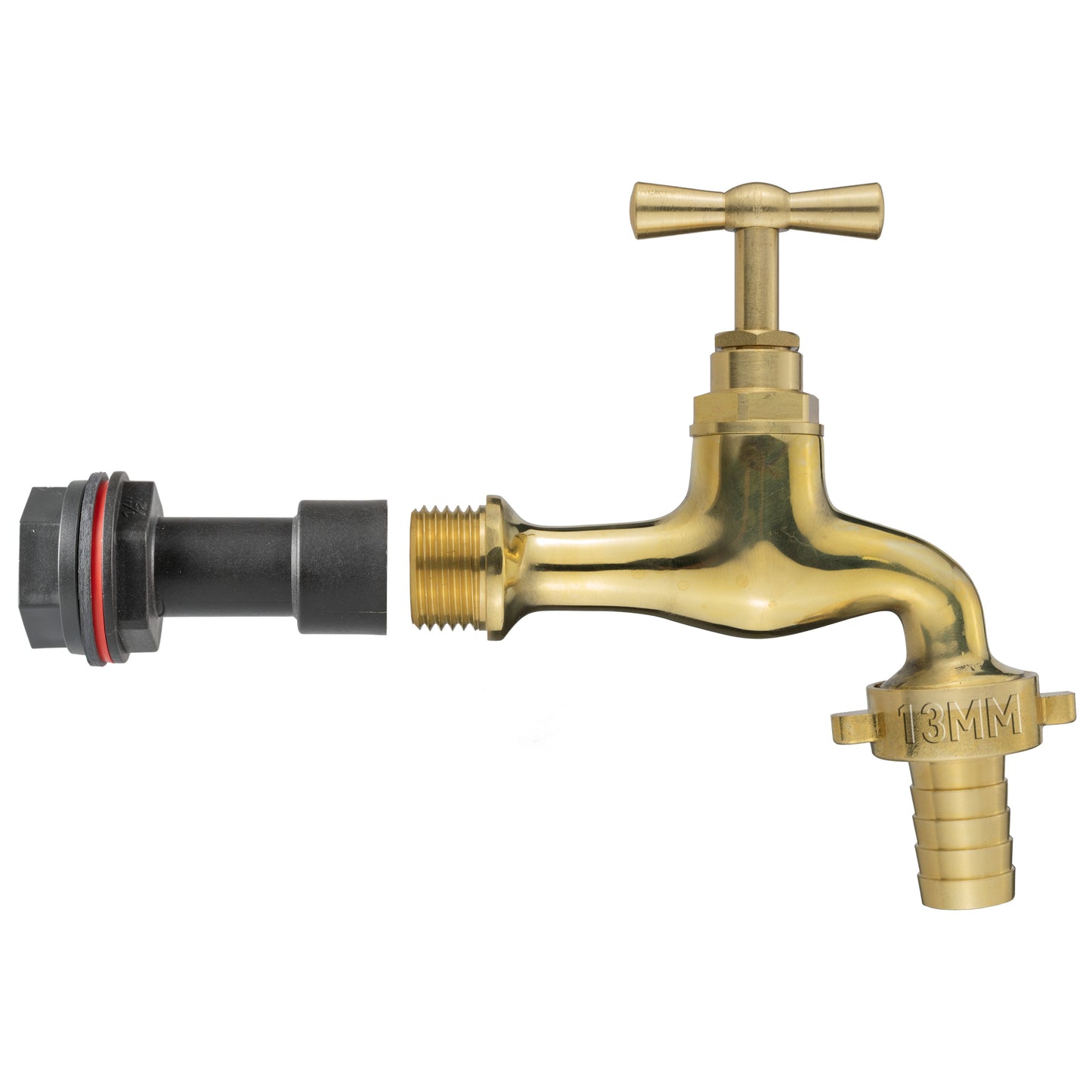 1/2’’ Water Butt Fitting Set with 13mm Polished Brass Hose Barb Tap & Hole Cutter