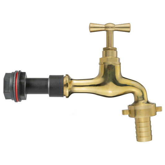 Polished Brass Tap with 13mm Barb Water Butt Extension Set ½"