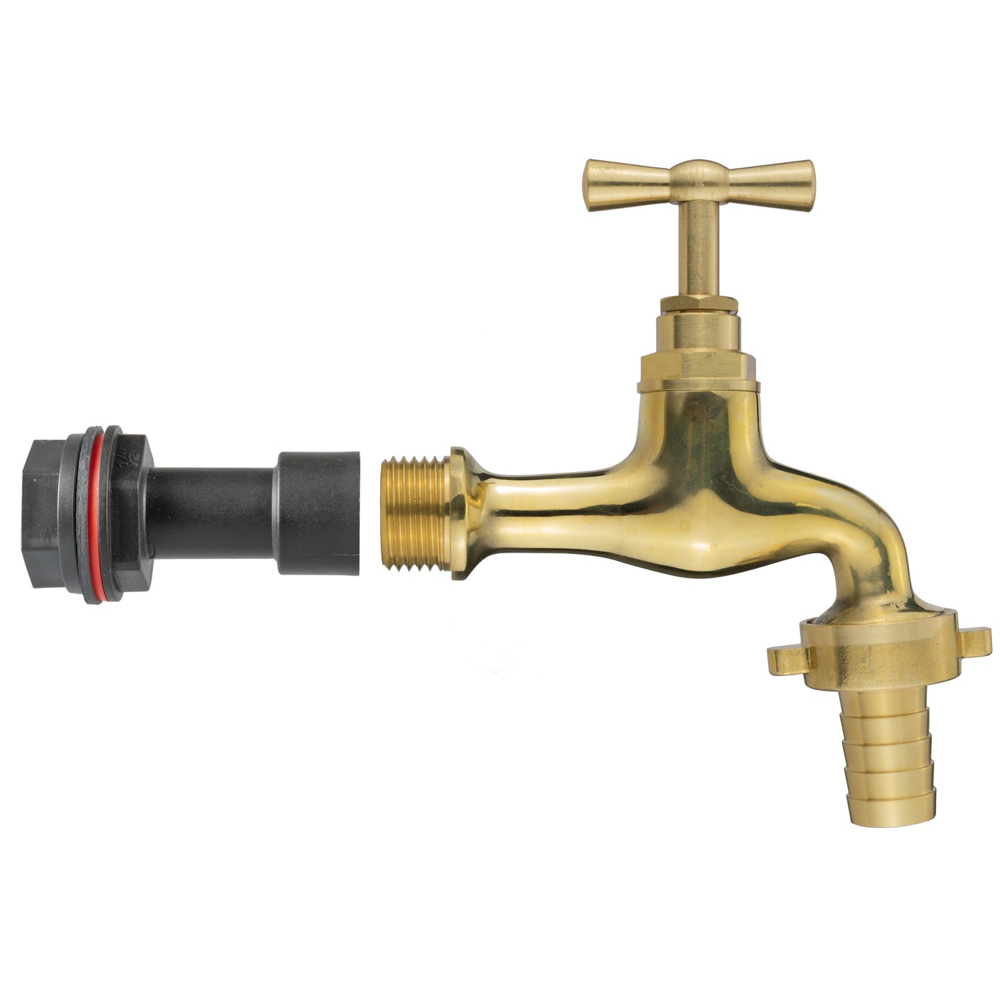 1/2’’ Water Butt Fitting Set with 13mm Polished Brass Hose Barb Tap & Hole Cutter