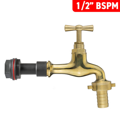 1/2’’ Water Butt Fitting Set with 15mm Polished Brass Hose Barb Tap & Hole Cutter