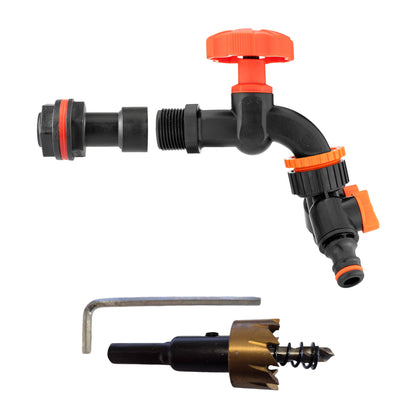 1/2’’ Water Butt Extension Set with Black Tap, Dual Outlet Splitter & Hole Saw