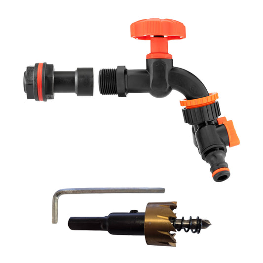 1/2’’ Water Butt Extension Set with Black Tap, Dual Outlet Splitter & Hole Saw