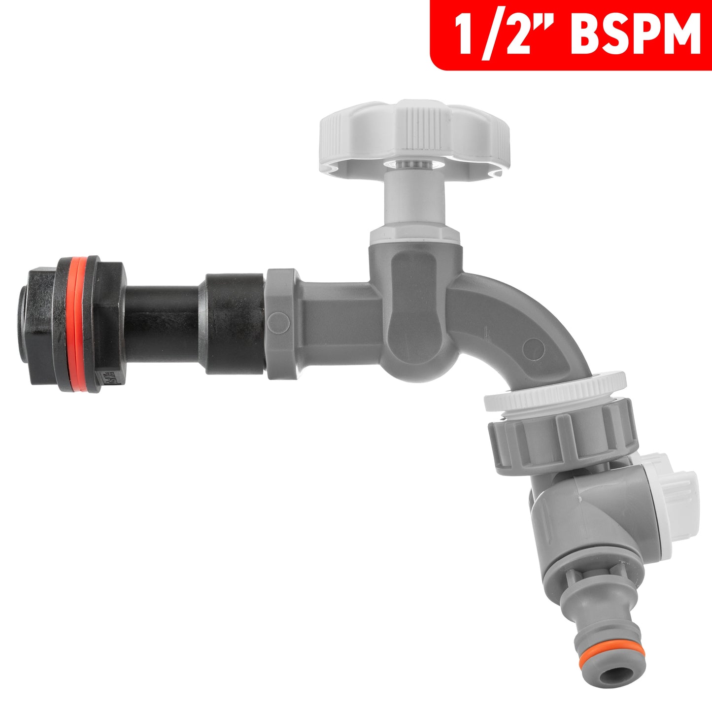 1/2’’ Water Butt Extension Set with Grey Tap, Dual Outlet Splitter & Hole Saw