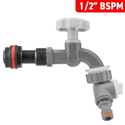 1/2’’ Water Butt Extension Set with Grey Tap, Dual Outlet Splitter & Hole Saw