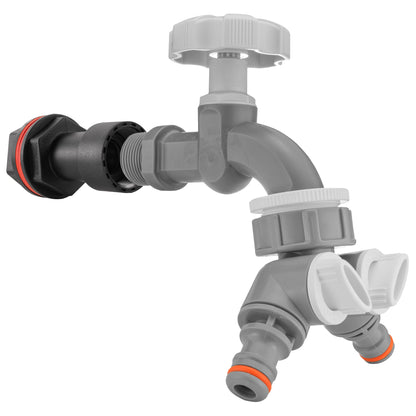 1/2’’ Water Butt Extension Set with Grey Tap, Dual Outlet Splitter & Hole Saw