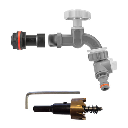 1/2’’ Water Butt Extension Set with Grey Tap, Dual Outlet Splitter & Hole Saw