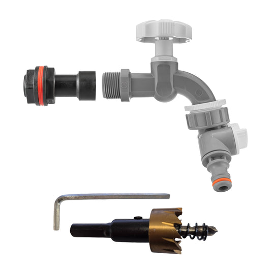 1/2’’ Water Butt Extension Set with Grey Tap, Dual Outlet Splitter & Hole Saw