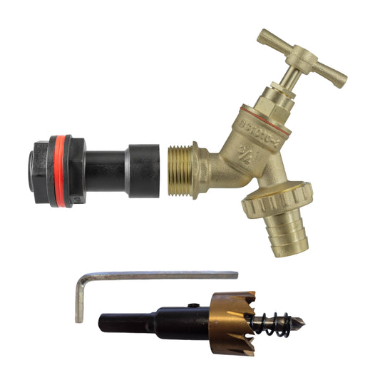 3/4’’ Water Butt Fitting Set with Brass Hose Tail Tap + Drill Bit