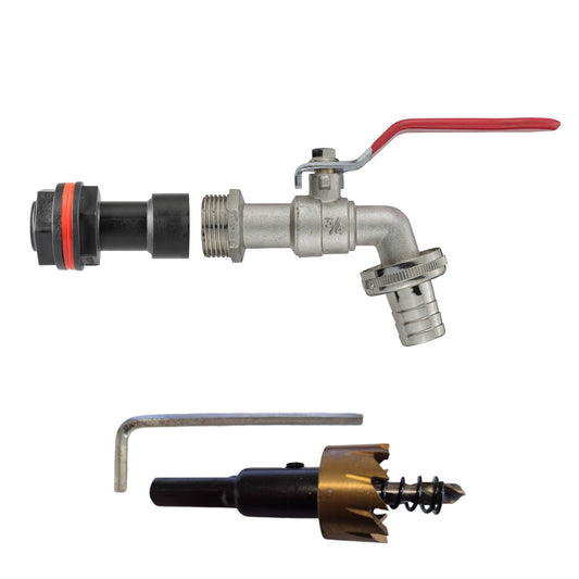 3/4’’ Water Butt Connector Set with Hose Barb Lever Tap & Hole Saw