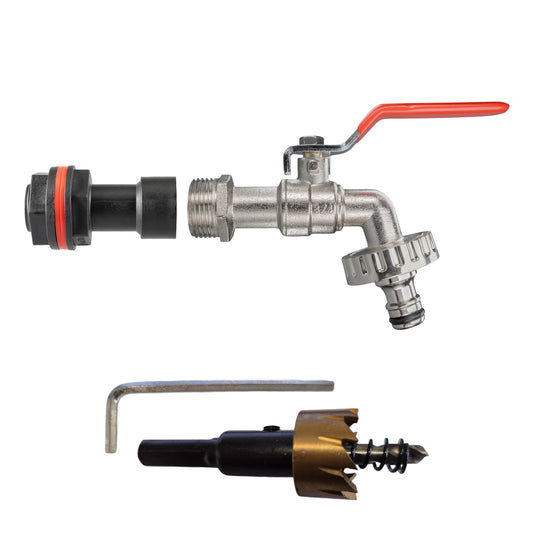 3/4’’ Water Butt Connector Set with Quick-Lock Lever Tap + Drill Bit