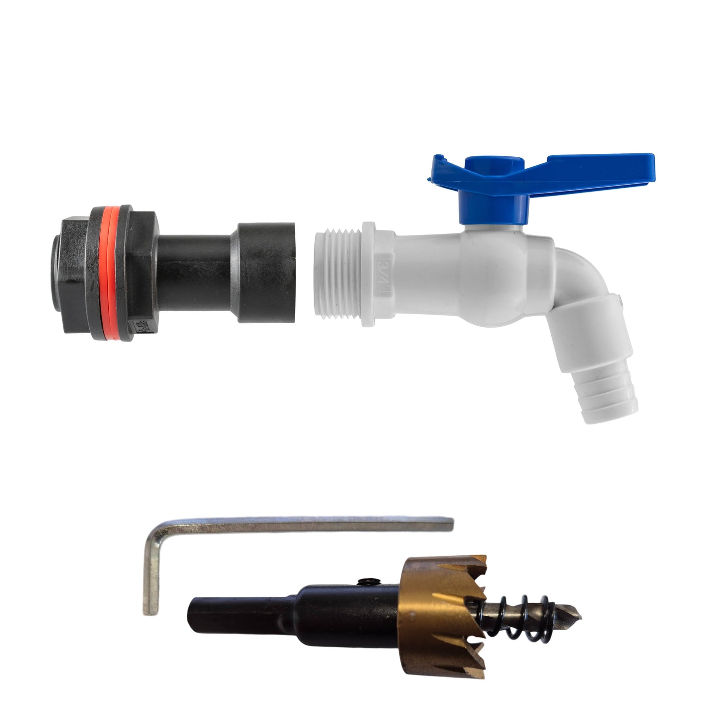 3/4" Water Butt Fitting Set with White PVC Tap & Hole Saw