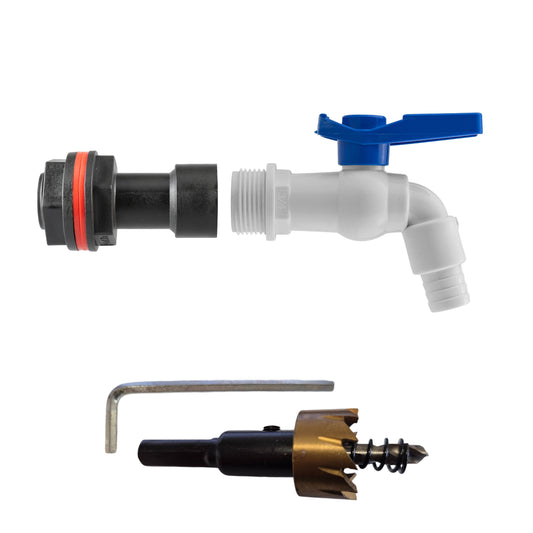 3/4" Water Butt Fitting Set with White PVC Tap & Hole Saw
