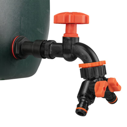 3/4’’ Watter Butt Fitting Set with Black Tap, Dual Outlet & Drill Bit