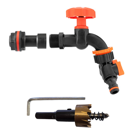 3/4’’ Watter Butt Fitting Set with Black Tap, Dual Outlet & Drill Bit