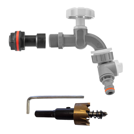 3/4’’ Watter Butt Fitting Set with Grey Tap, Dual Outlet & Drill Bit