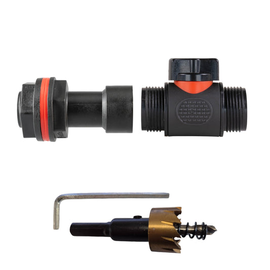Complete 3/4" BSP Water Butt Fitting Set with Valve & Drill Bit