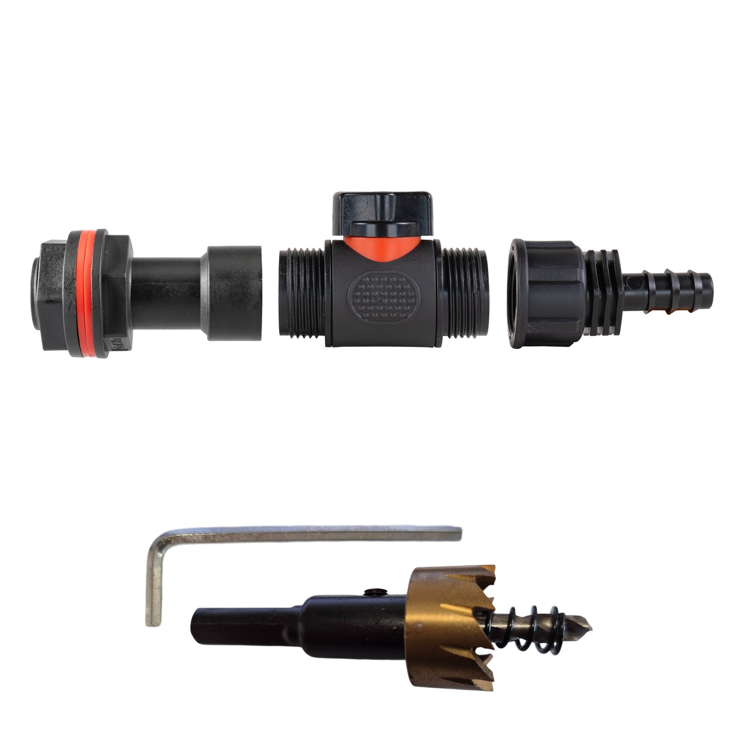 3/4" Water Butt Set with In-Line Tap, 16mm Barb Connector & Drill Bit
