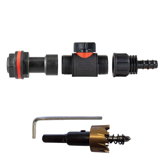3/4" Water Butt Set with In-Line Tap, 16mm Barb Connector & Drill Bit