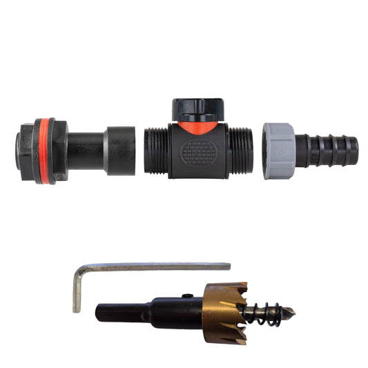 3/4" Water Butt Set with In-Line Tap, 20mm Barb Connector & Drill Bit